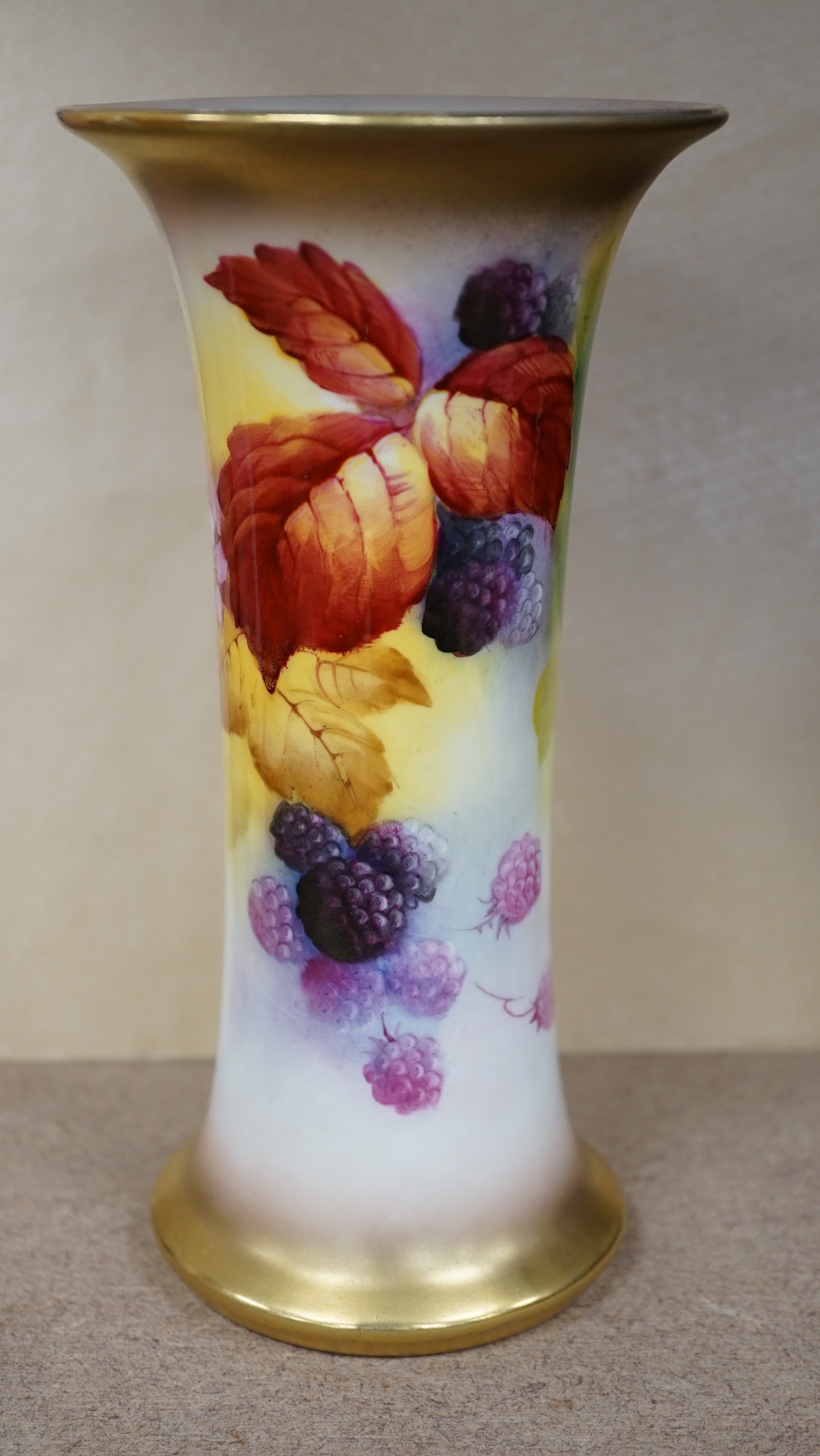 A Royal Worcester fruit painted vase by Kitty Blake, model number 923, 19cm. Condition - good